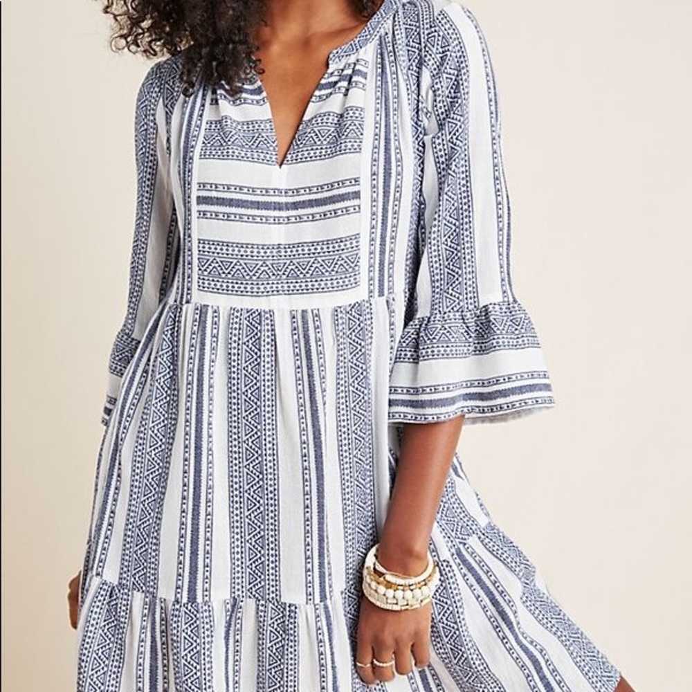 Anthropologie Cambria Jacquard-Striped Tunic Dress